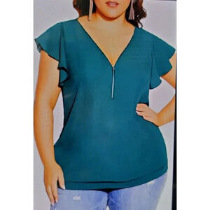 City Chic Zip Fling Flutter Sleeve Top Size Large